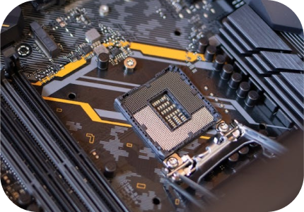 Close-up image of a motherboard with a CPU installed