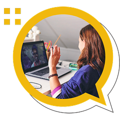 girl saying hi to the person in the computer